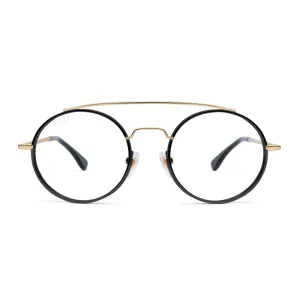 9Five 50-50 Black & 24K Gold Clear Sunglasses