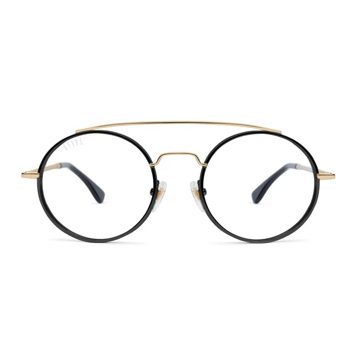 9Five 50-50 Black & 24K Gold Clear Sunglasses