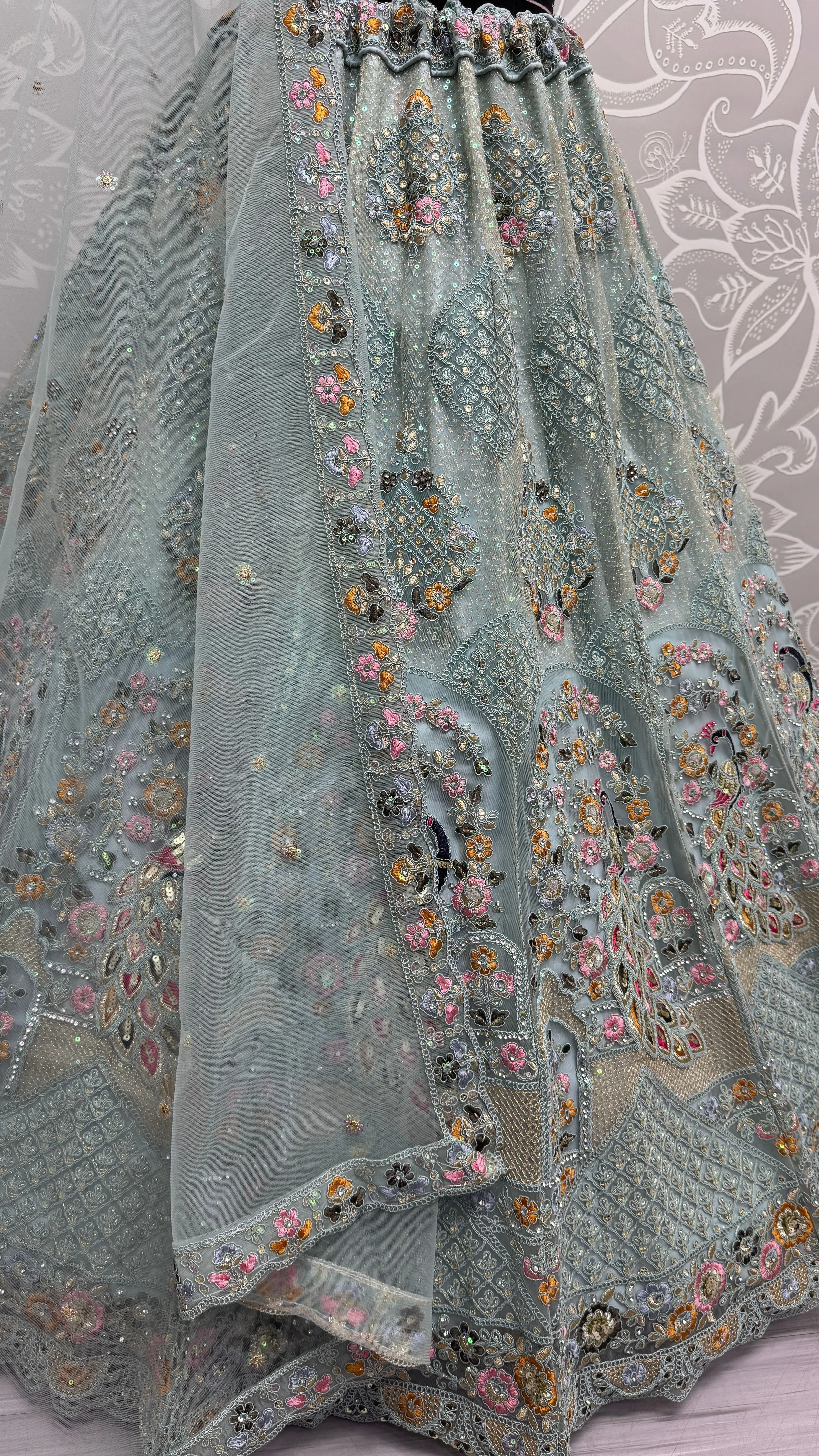 Aqua Colour Wedding Designer Heavy Net Multi Thread work Dori Embroidery with Fancy Dupatta Bridal Lehenga Choli