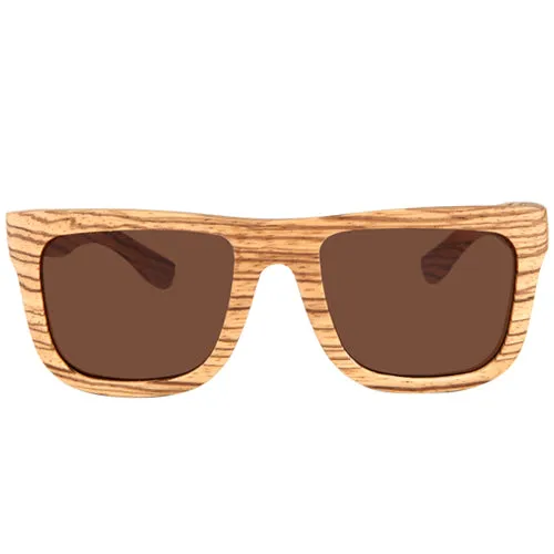 Classic Style Zebrawood Sunglasses  UV 400 Protection Lens Rectangle Frame Flat