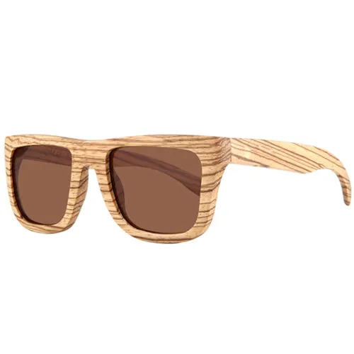 Classic Style Zebrawood Sunglasses  UV 400 Protection Lens Rectangle Frame Flat
