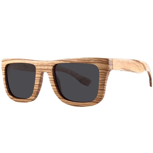 Classic Style Zebrawood Sunglasses  UV 400 Protection Lens Rectangle Frame Flat