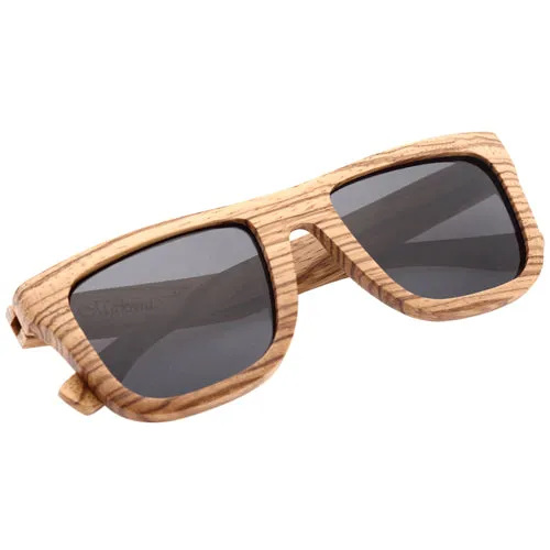 Classic Style Zebrawood Sunglasses  UV 400 Protection Lens Rectangle Frame Flat