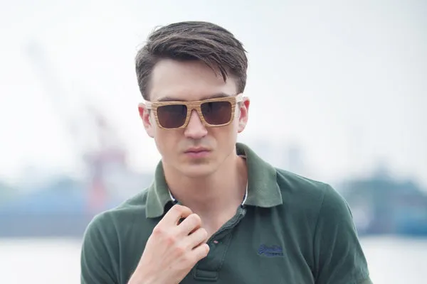 Classic Style Zebrawood Sunglasses  UV 400 Protection Lens Rectangle Frame Flat