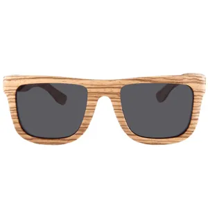 Classic Style Zebrawood Sunglasses  UV 400 Protection Lens Rectangle Frame Flat