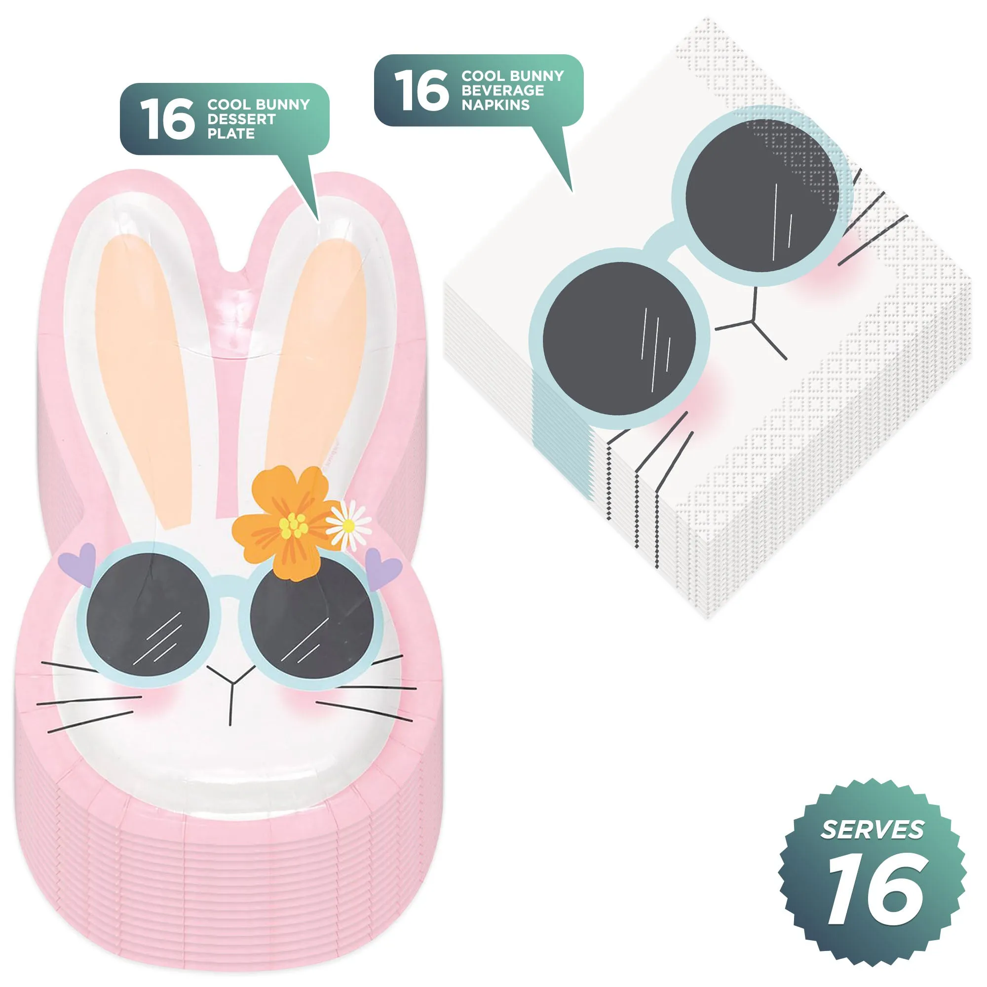 Cool Pink Easter Bunny Shaped Paper Dessert Plates and Beverage Napkins