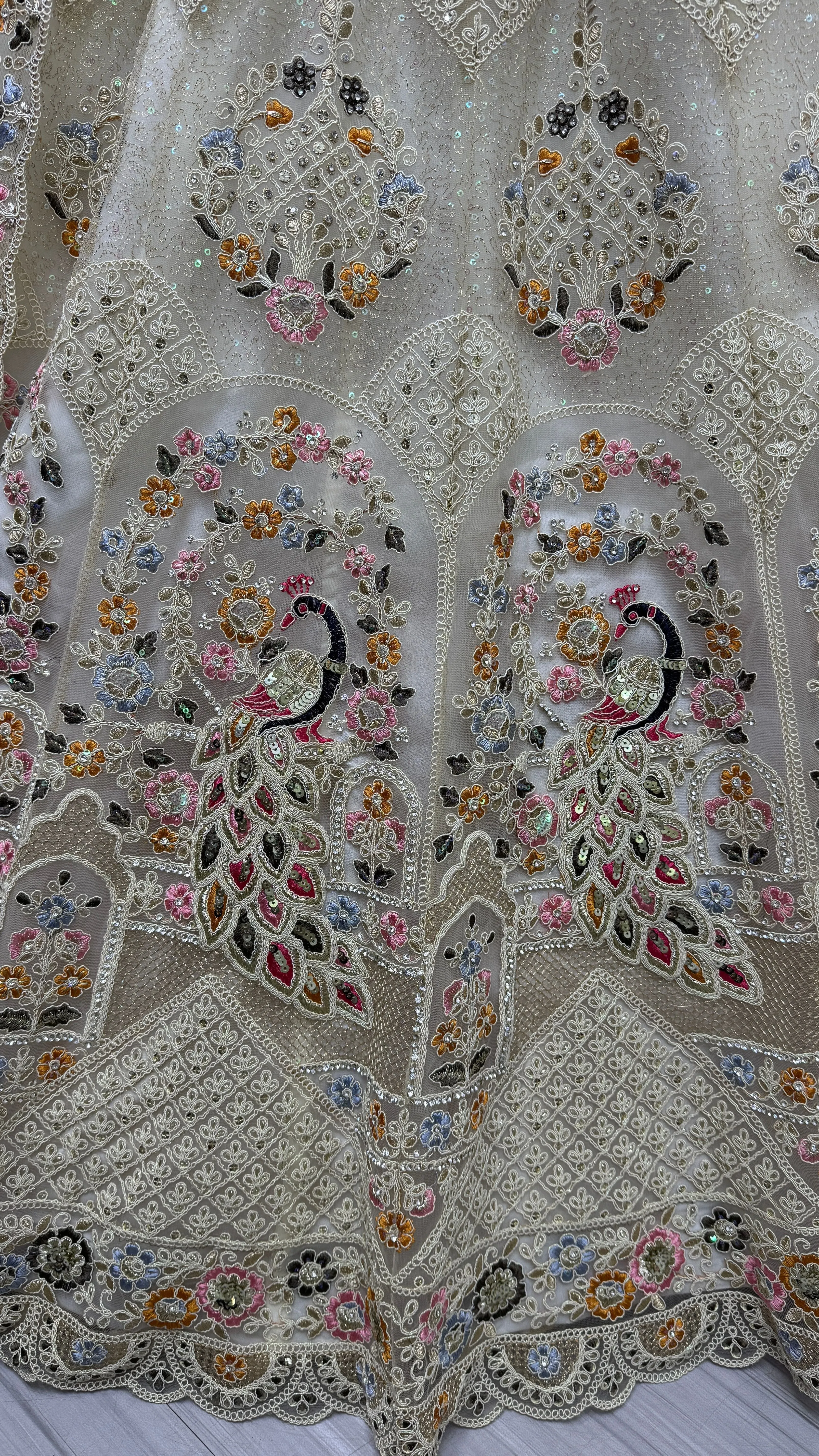 Cream Colour Wedding Designer Heavy Net Multi Thread work Dori Embroidery with Fancy Dupatta Bridal Lehenga Choli