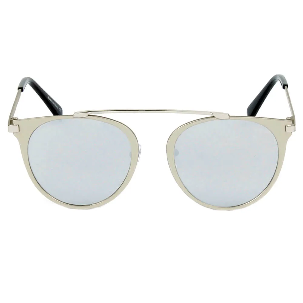 FRISCO | Modern Horn Rimmed Metal Frame Round Sunglasses