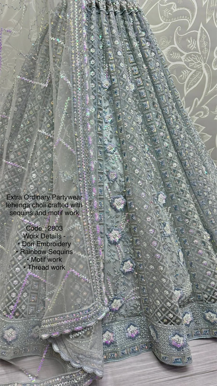 Grey Colour Bridal Silk Lehenga with Khatali Handwork on Pastel Color Pure base Fabric Crafted Designer Partywear Lehenga Choli