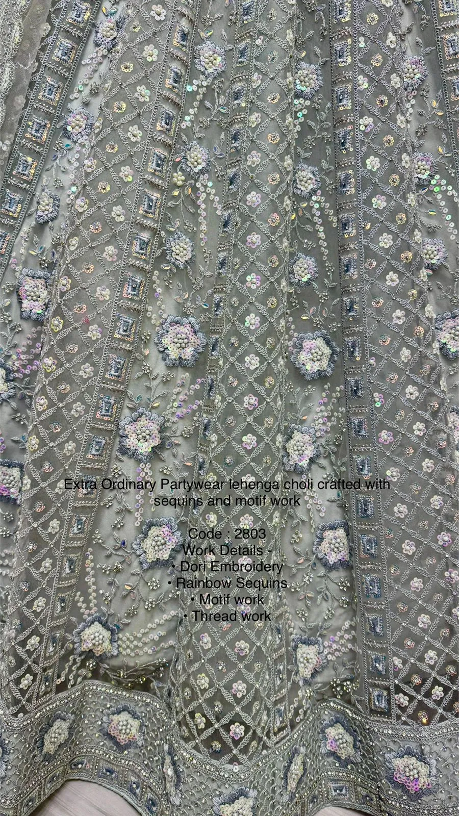 Grey Colour Bridal Silk Lehenga with Khatali Handwork on Pastel Color Pure base Fabric Crafted Designer Partywear Lehenga Choli