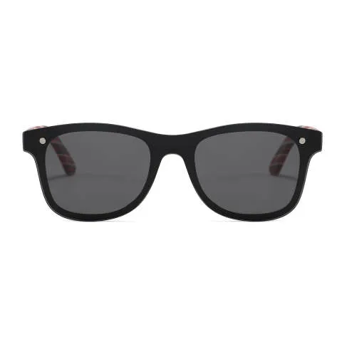 Handcrafted Bamboo Sunglasses with Maroon Stripe Polarized UV400 Lenses
