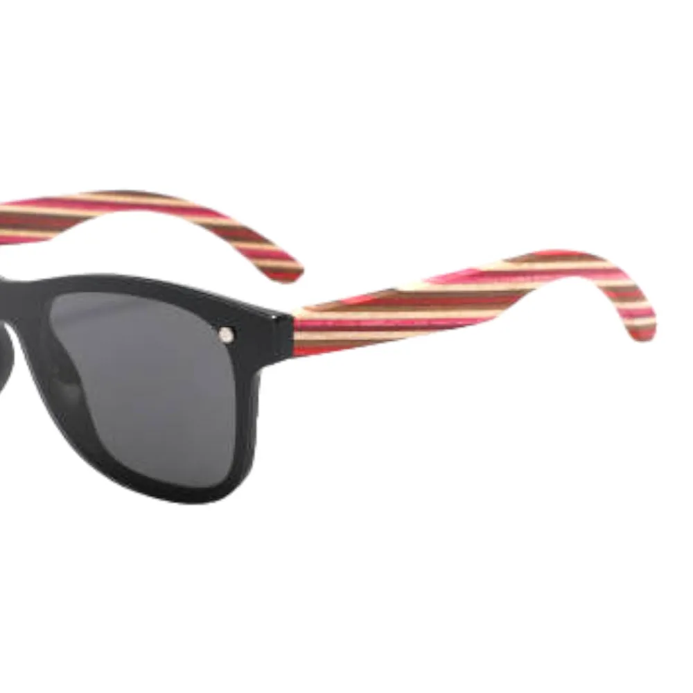 Handcrafted Bamboo Sunglasses with Maroon Stripe Polarized UV400 Lenses