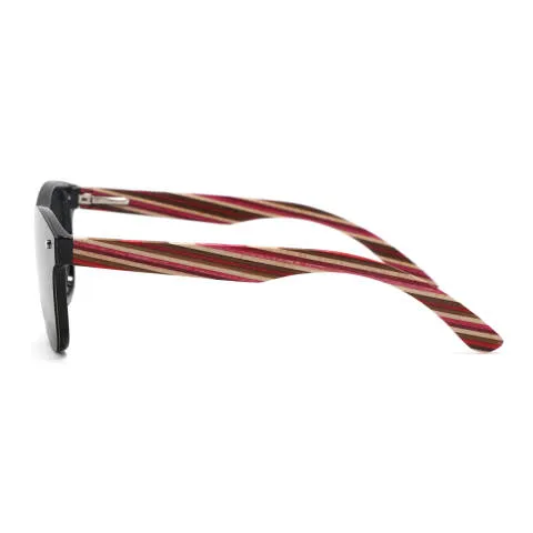 Handcrafted Bamboo Sunglasses with Maroon Stripe Polarized UV400 Lenses