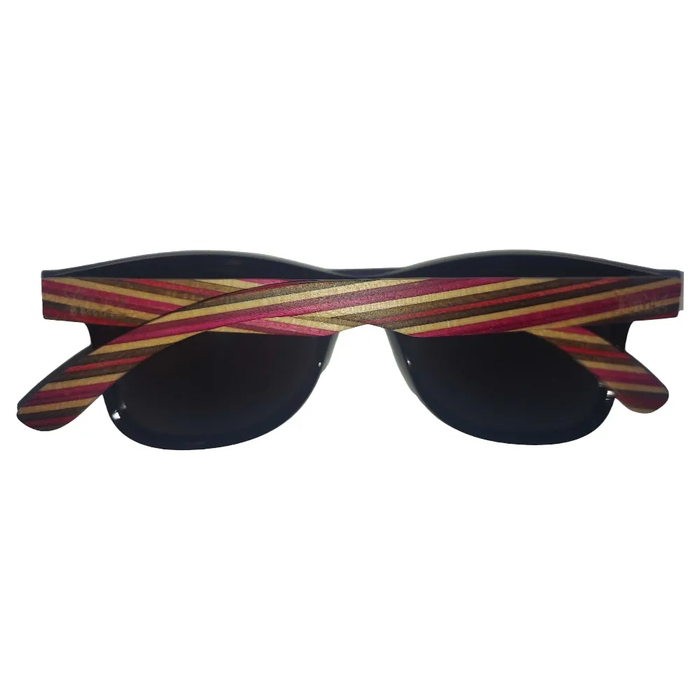 Handcrafted Bamboo Sunglasses with Maroon Stripe Polarized UV400 Lenses