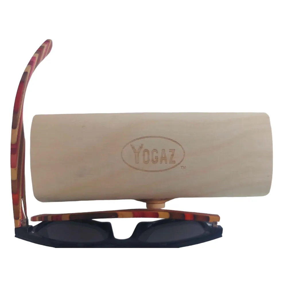 Handcrafted Bamboo Sunglasses with Maroon Stripe Polarized UV400 Lenses