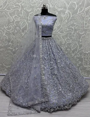 Ice Blue Heavy Soft Net Heavy Multi thread & Sequence work Wedding Bridal Lehenga Choli