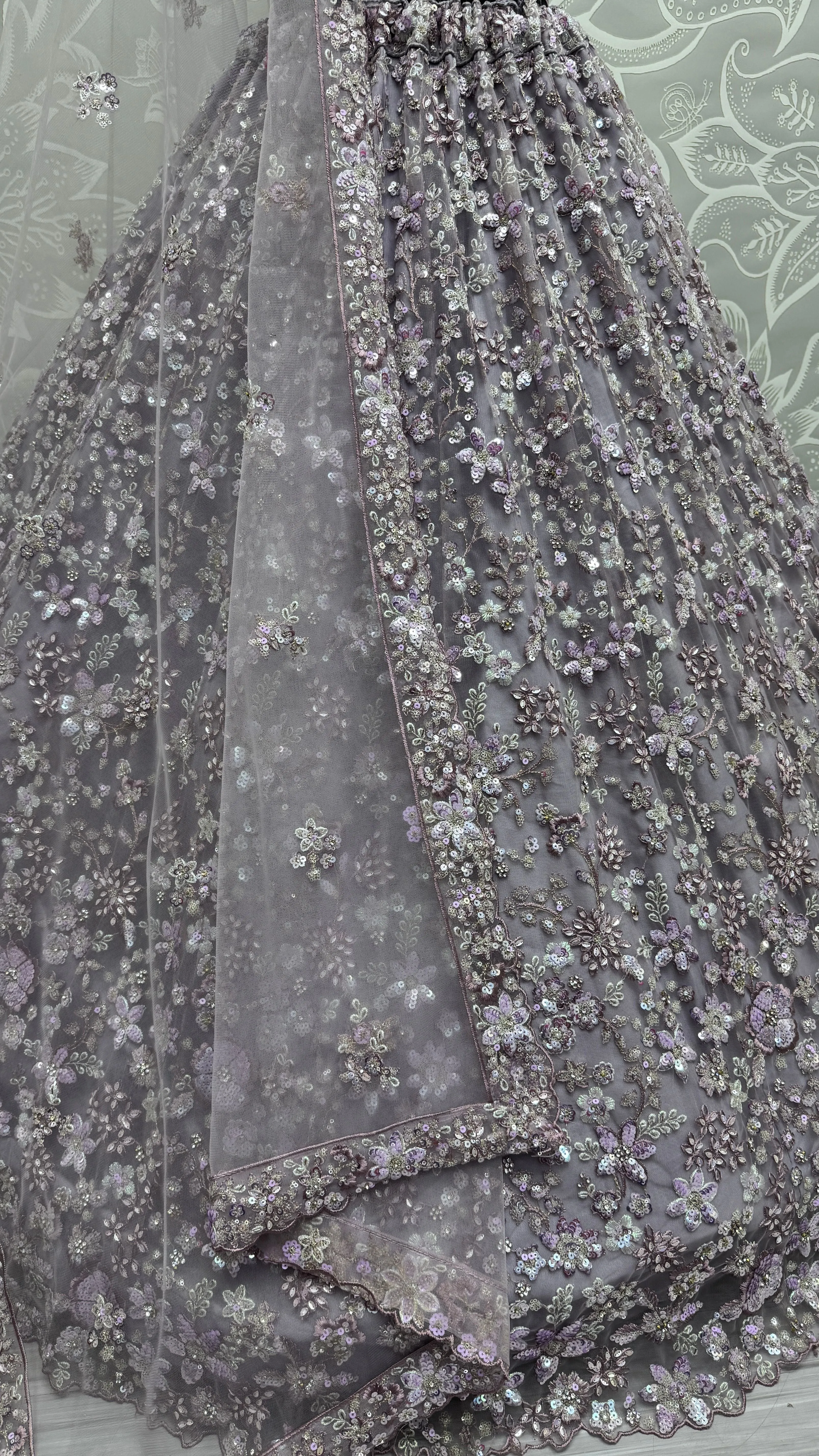 Lavender Heavy Soft Net Heavy Multi thread & Sequence work Wedding Bridal Lehenga Choli