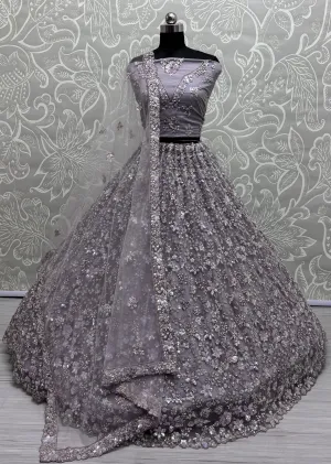 Lavender Heavy Soft Net Heavy Multi thread & Sequence work Wedding Bridal Lehenga Choli