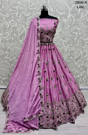 Lilac Grape Bridal Silk Lehenga with Khatali Handwork on Pastel Color Pure base Fabric Crafted Designer Partywear Lehenga choli