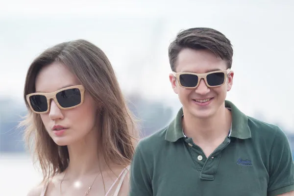 Maple Wood Sunglasses UV 400 Protection Lens Rectangle Dome Frame