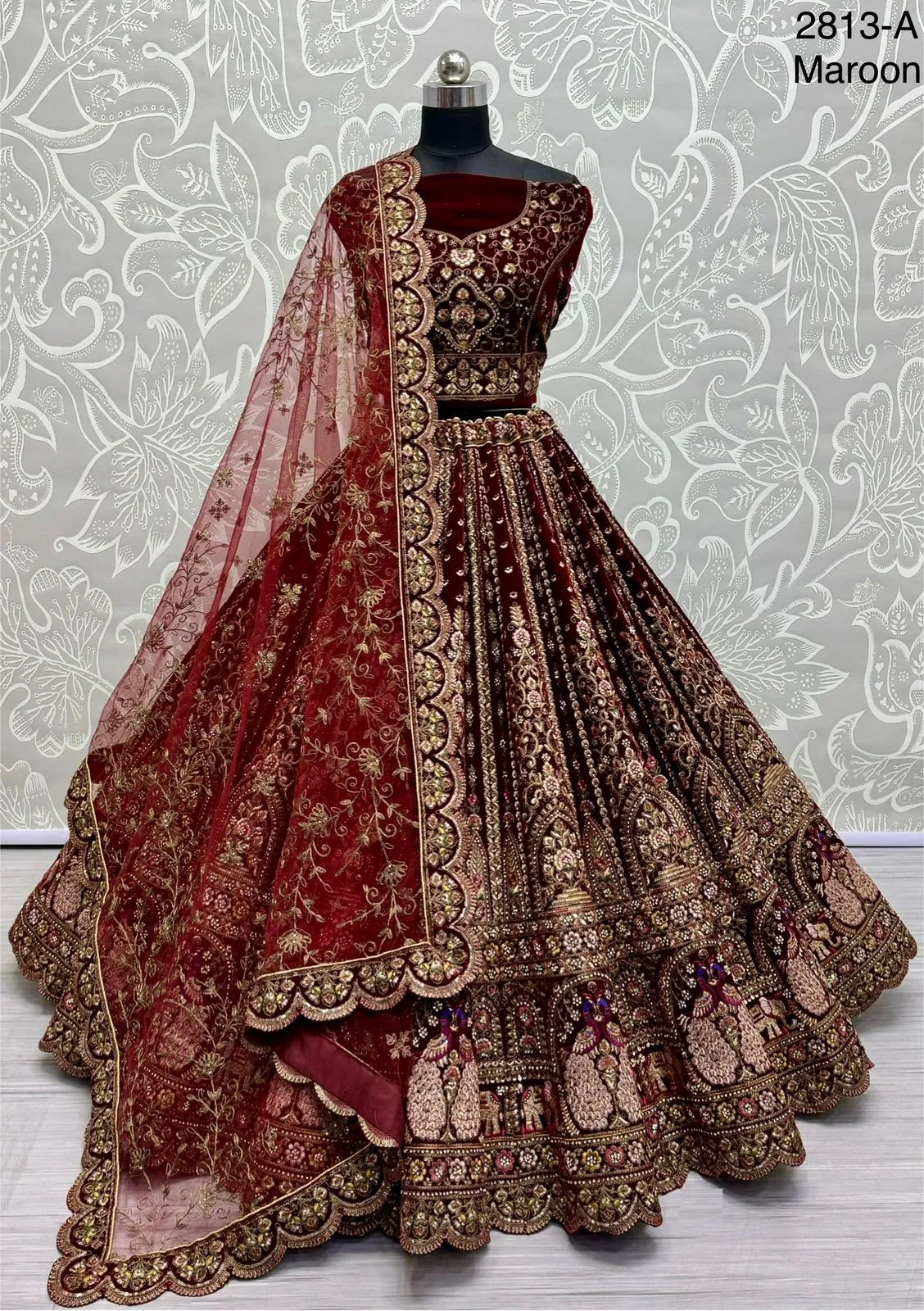 Maroon Colour Bridal Silk Lehenga with Khatali Handwork on Pastel Color Pure base Fabric Crafted Designer Partywear Lehenga Choli