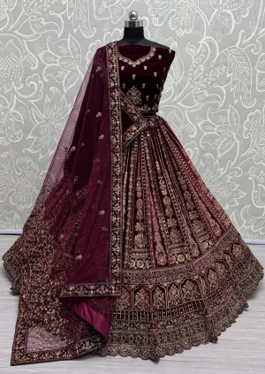 Maroon Colour Bridal Silk Lehenga with Real Handwork crafted Mirror work Multi Thread and Zari work Partywear Lehenga Choli