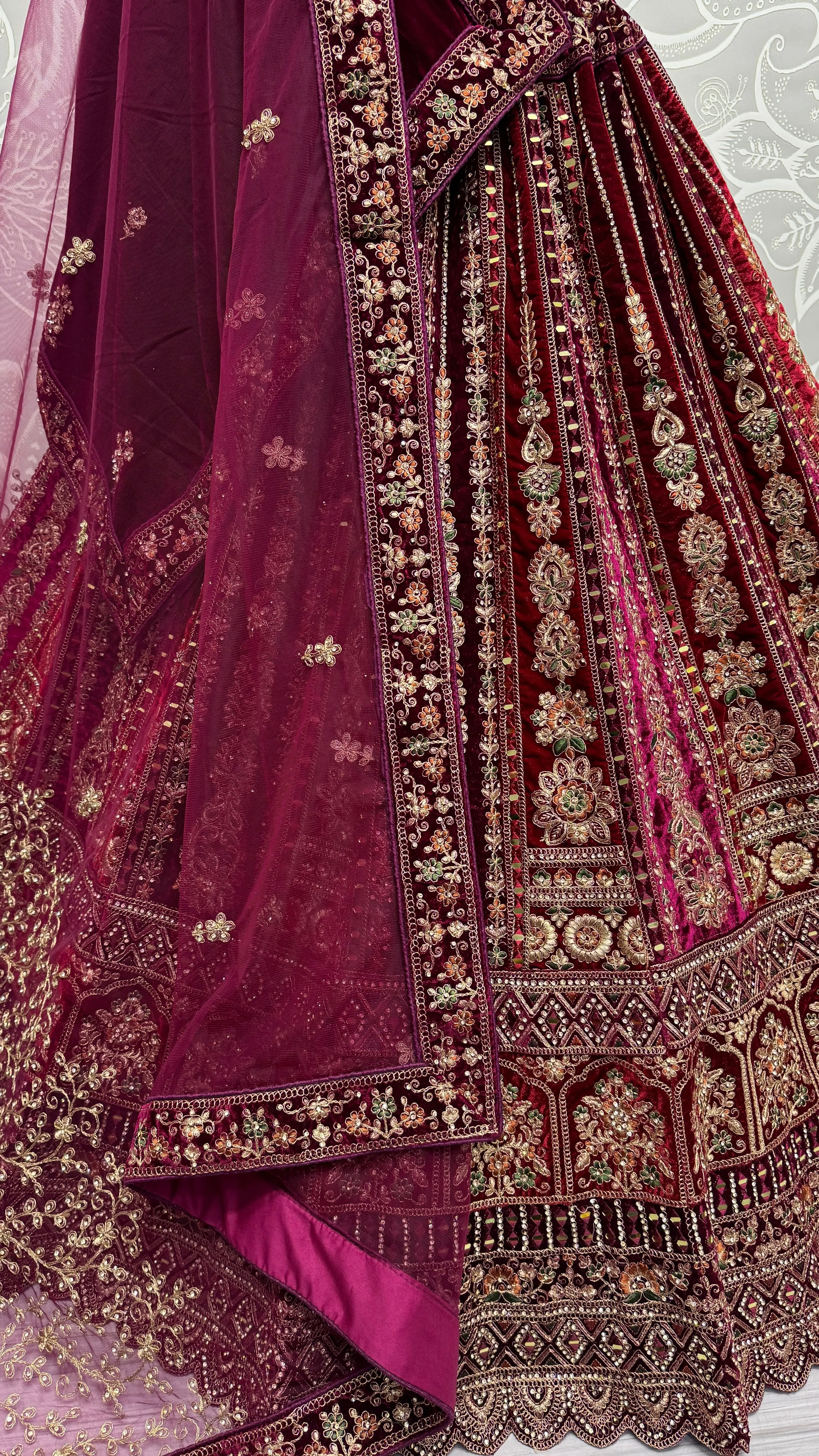 Maroon Colour Bridal Silk Lehenga with Real Handwork crafted Mirror work Multi Thread and Zari work Partywear Lehenga Choli