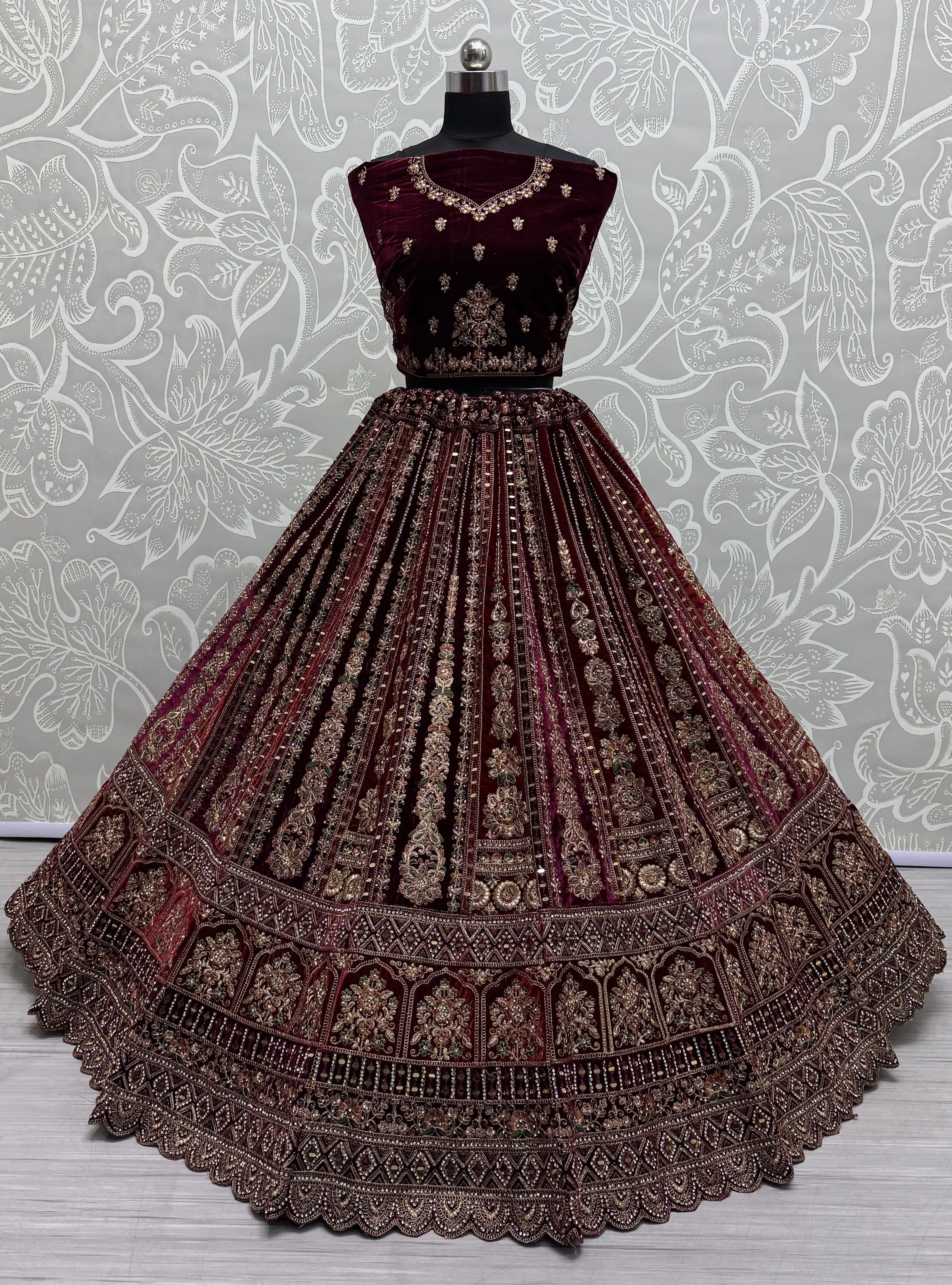 Maroon Colour Bridal Silk Lehenga with Real Handwork crafted Mirror work Multi Thread and Zari work Partywear Lehenga Choli