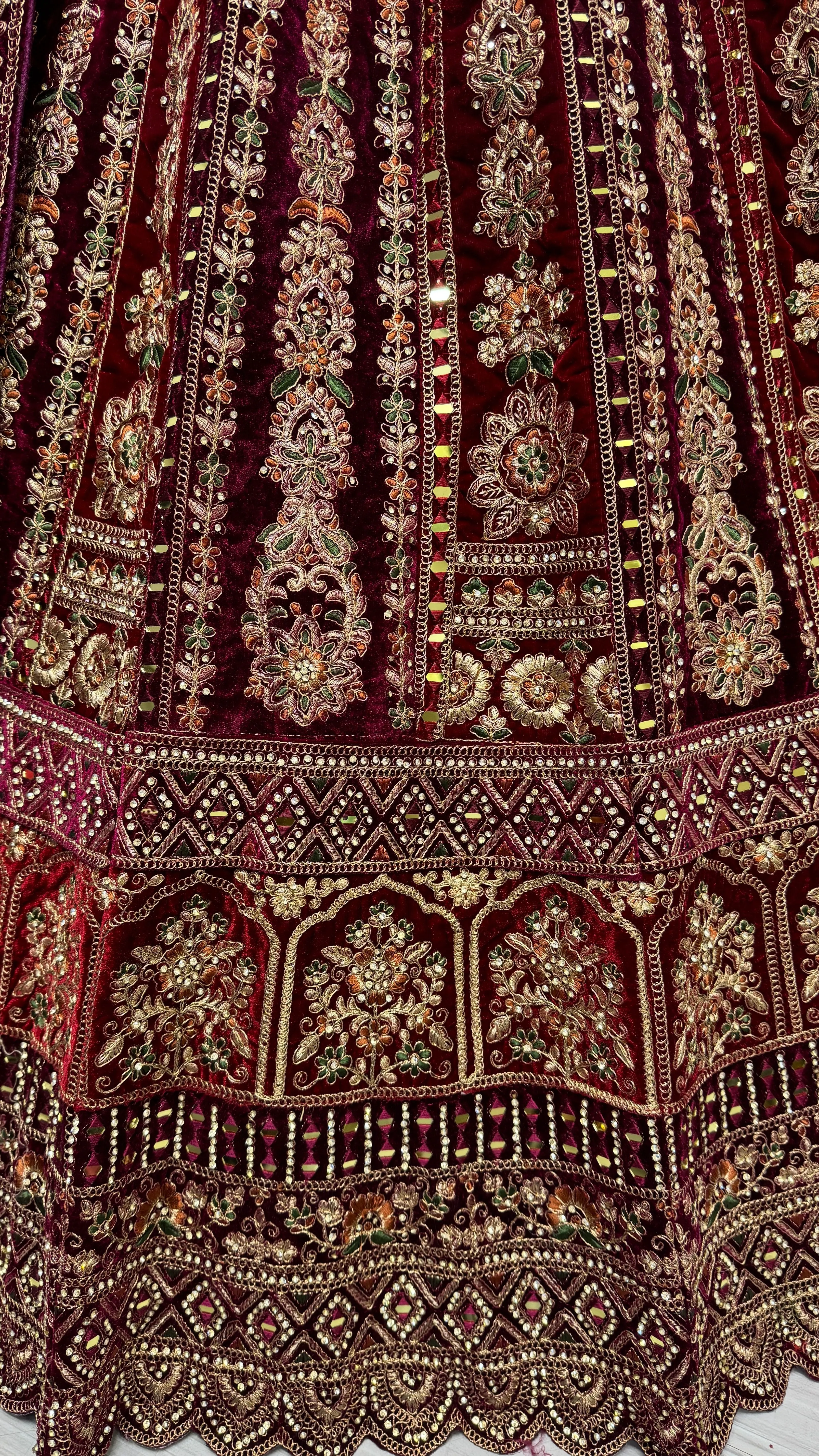 Maroon Colour Bridal Silk Lehenga with Real Handwork crafted Mirror work Multi Thread and Zari work Partywear Lehenga Choli