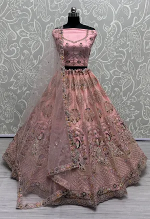 Peach Colour Wedding Designer Heavy Net Multi Thread work Dori Embroidery with Fancy Dupatta Bridal Lehenga Choli