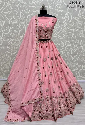 Peach Pink Colour Bridal Silk Lehenga with Khatali Handwork on Pastel Color Pure base Fabric Crafted Designer Partywear Lehenga choli
