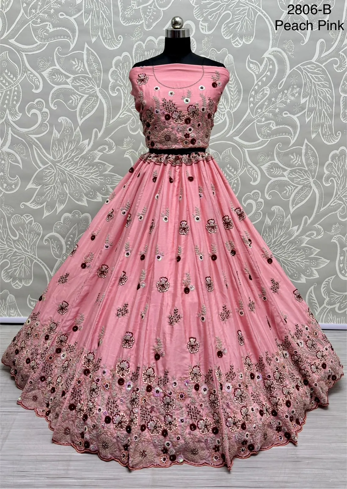 Peach Pink Colour Bridal Silk Lehenga with Khatali Handwork on Pastel Color Pure base Fabric Crafted Designer Partywear Lehenga choli