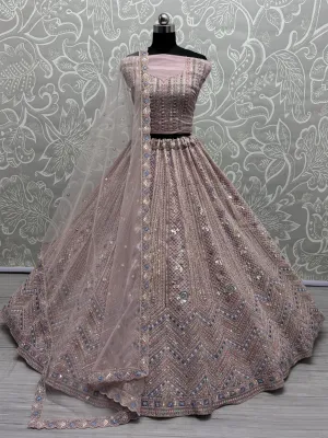 Peach Pink Heavy Soft Net Heavy Multi thread & Sequence work Wedding Bridal Lehenga Choli