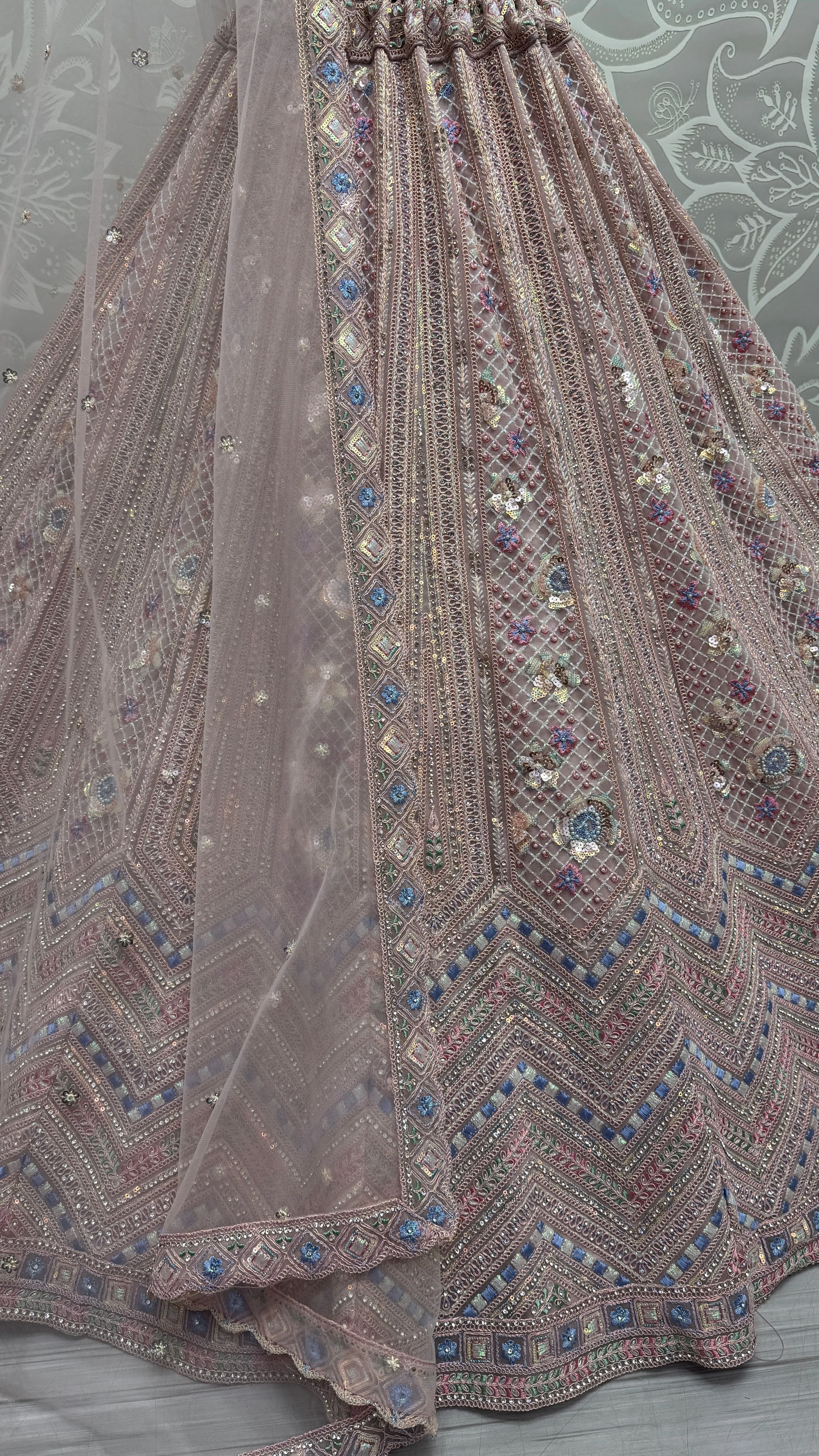 Peach Pink Heavy Soft Net Heavy Multi thread & Sequence work Wedding Bridal Lehenga Choli