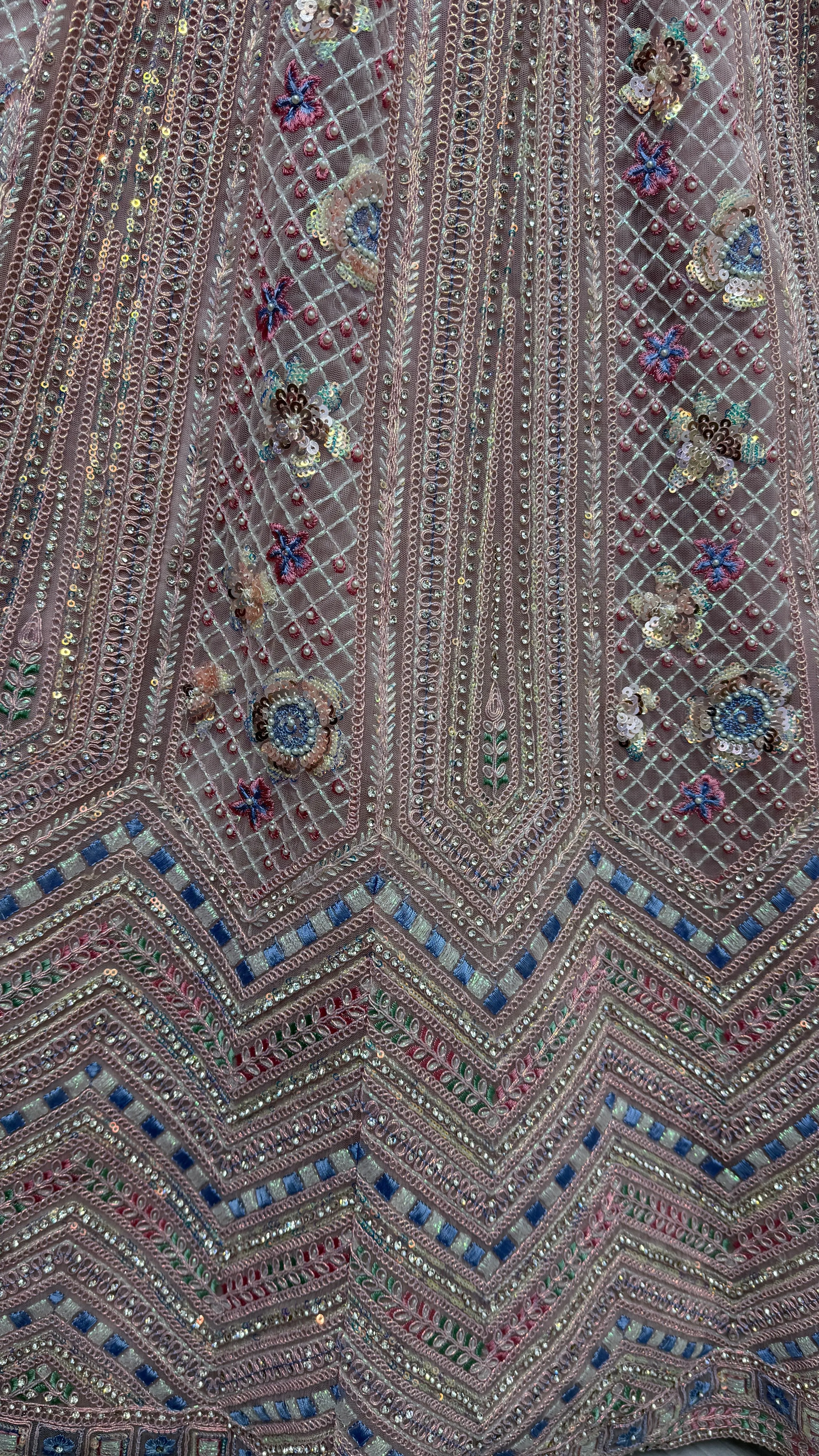Peach Pink Heavy Soft Net Heavy Multi thread & Sequence work Wedding Bridal Lehenga Choli