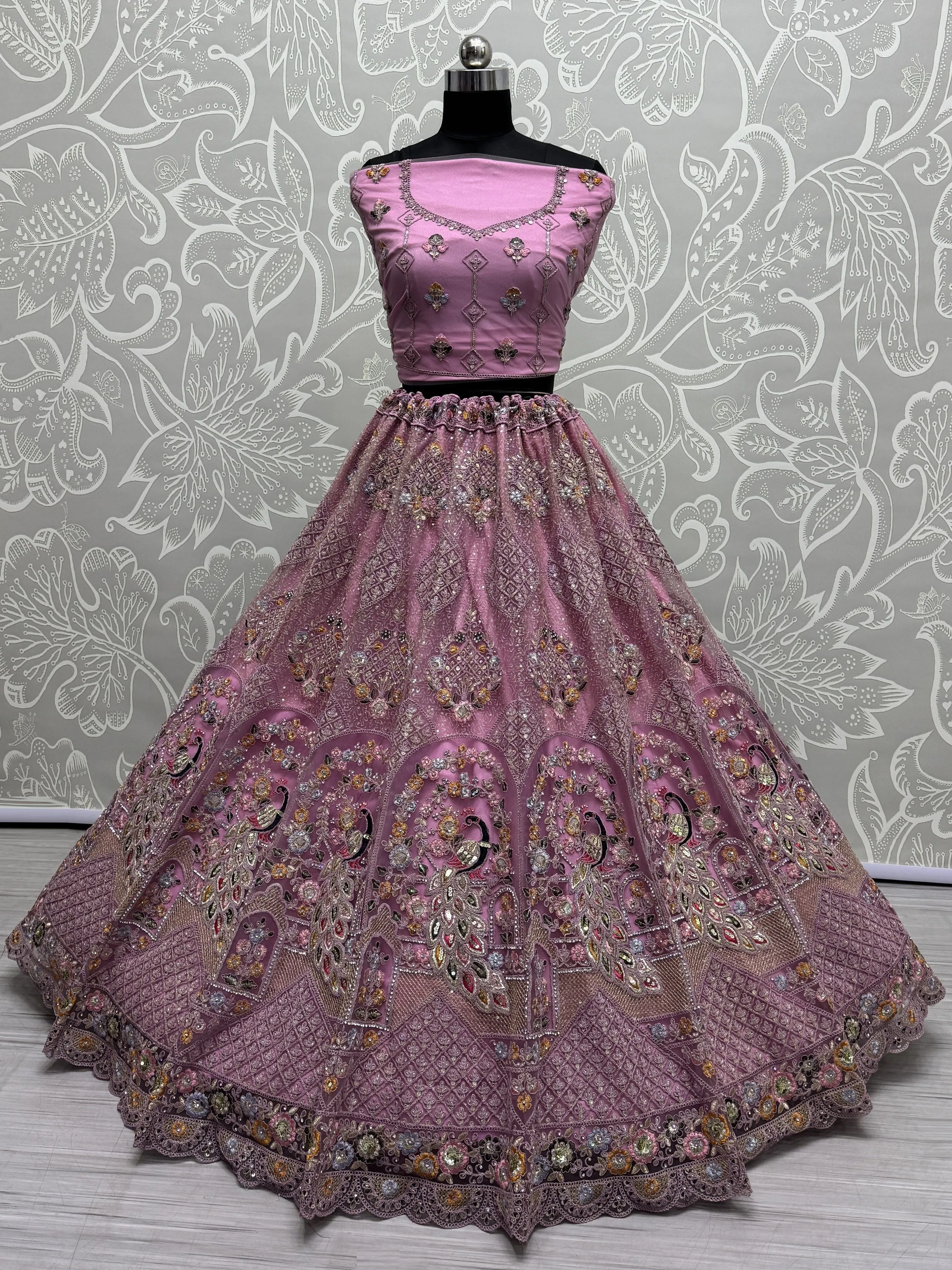 Pink Colour Wedding Designer Heavy Net Multi Thread work Dori Embroidery with Fancy Dupatta Bridal Lehenga Choli