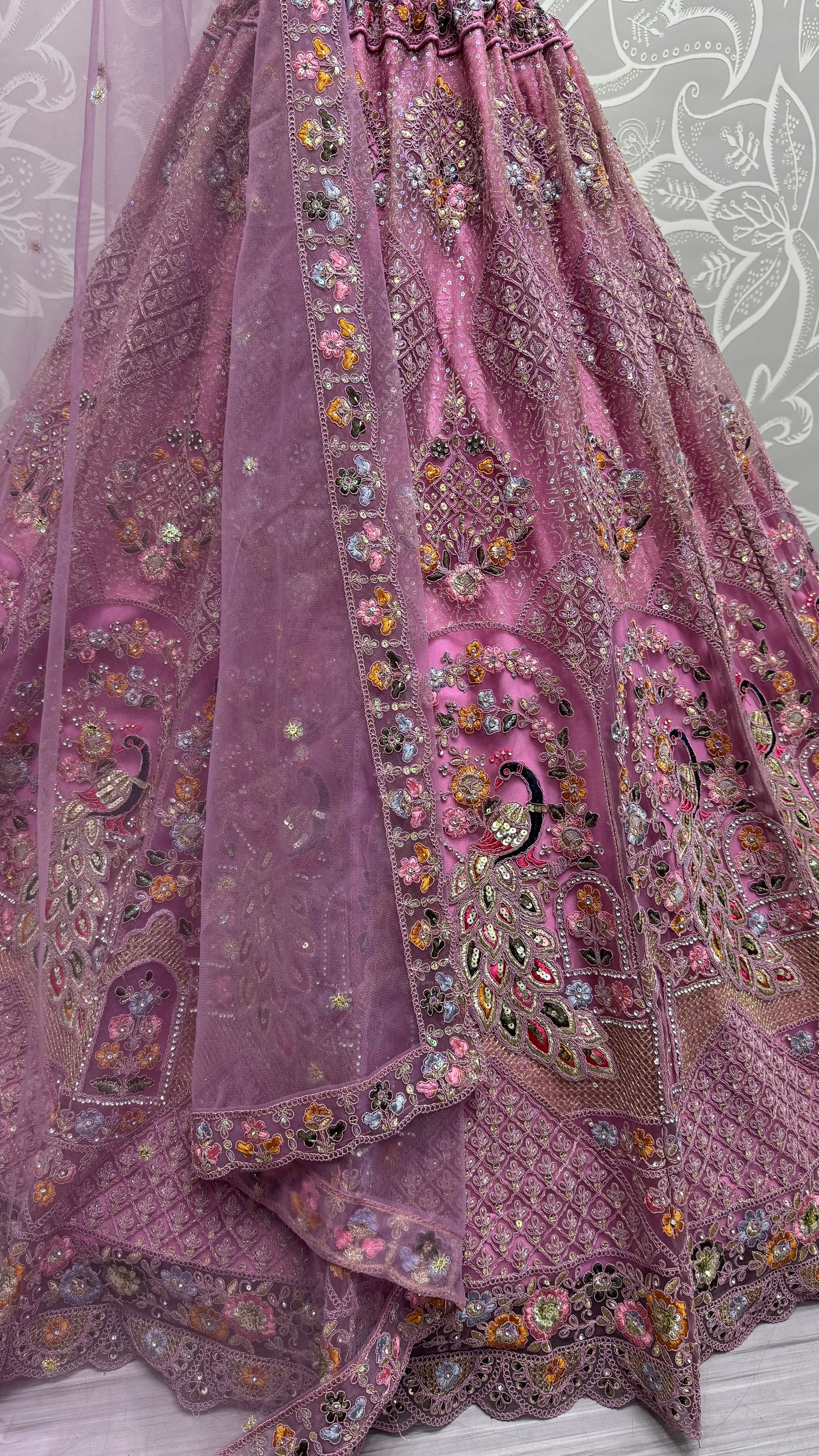 Pink Colour Wedding Designer Heavy Net Multi Thread work Dori Embroidery with Fancy Dupatta Bridal Lehenga Choli