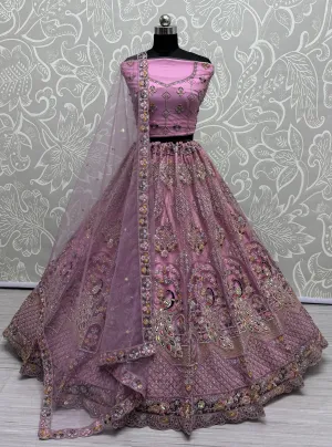 Pink Colour Wedding Designer Heavy Net Multi Thread work Dori Embroidery with Fancy Dupatta Bridal Lehenga Choli