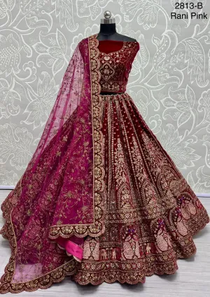 Rani Pink Colour Bridal Silk Lehenga with Khatali Handwork on Pastel Color Pure base Fabric Crafted Designer Partywear Lehenga Choli