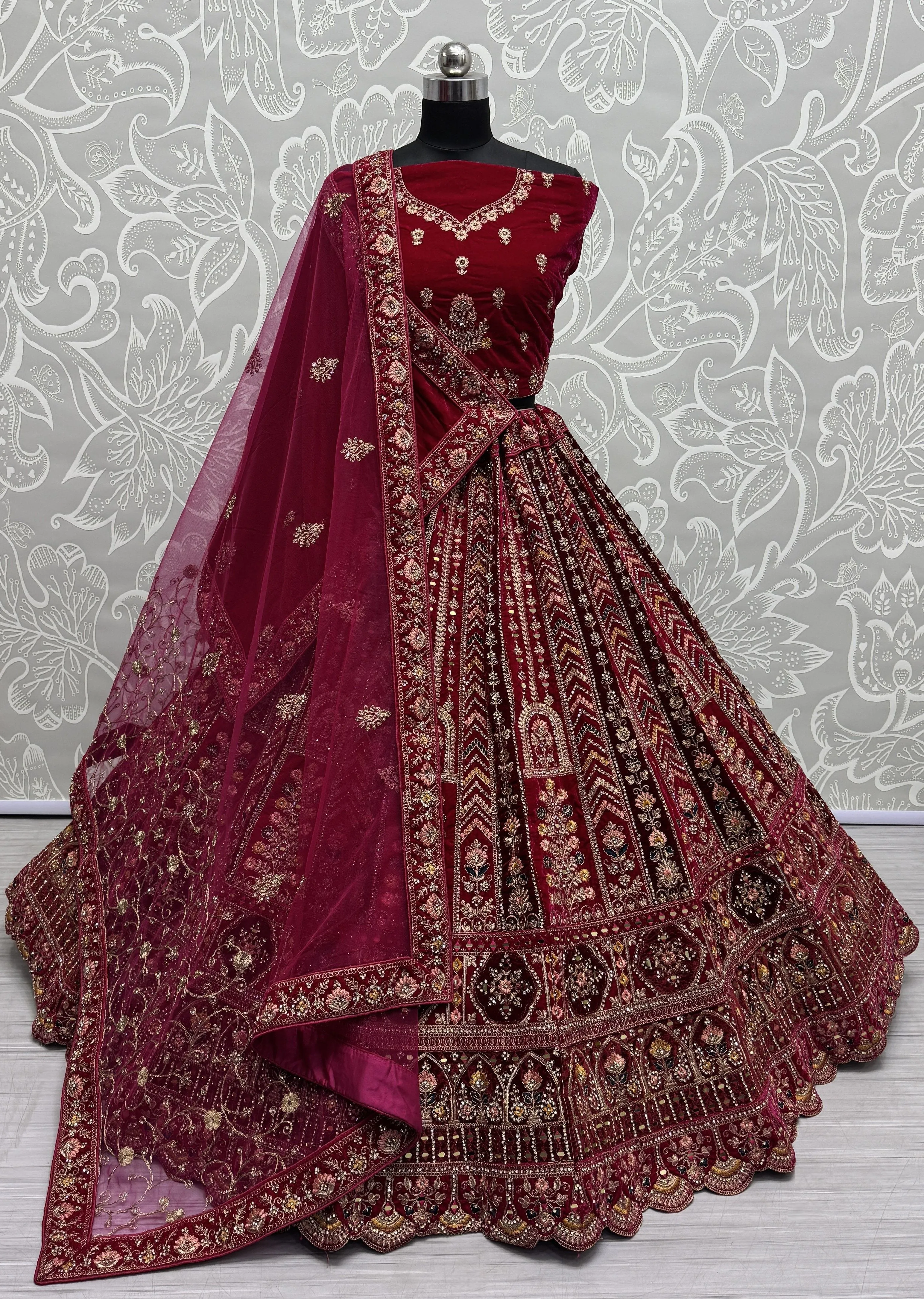 Rani Pink Colour Bridal Silk Lehenga with Real Handwork crafted Mirror work Multi Thread and Zari work Partywear Lehenga Choli
