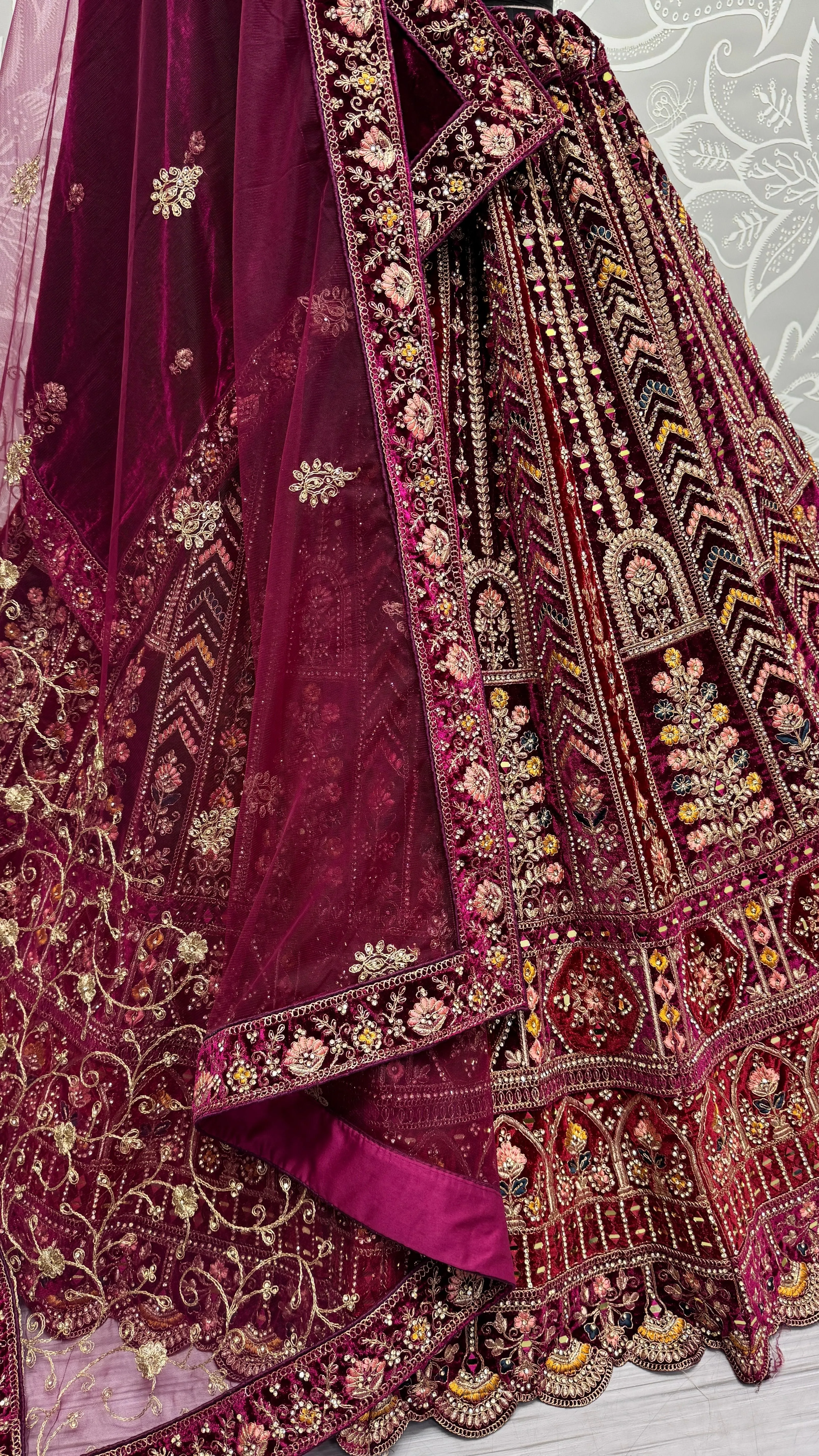 Rani Pink Colour Bridal Silk Lehenga with Real Handwork crafted Mirror work Multi Thread and Zari work Partywear Lehenga Choli