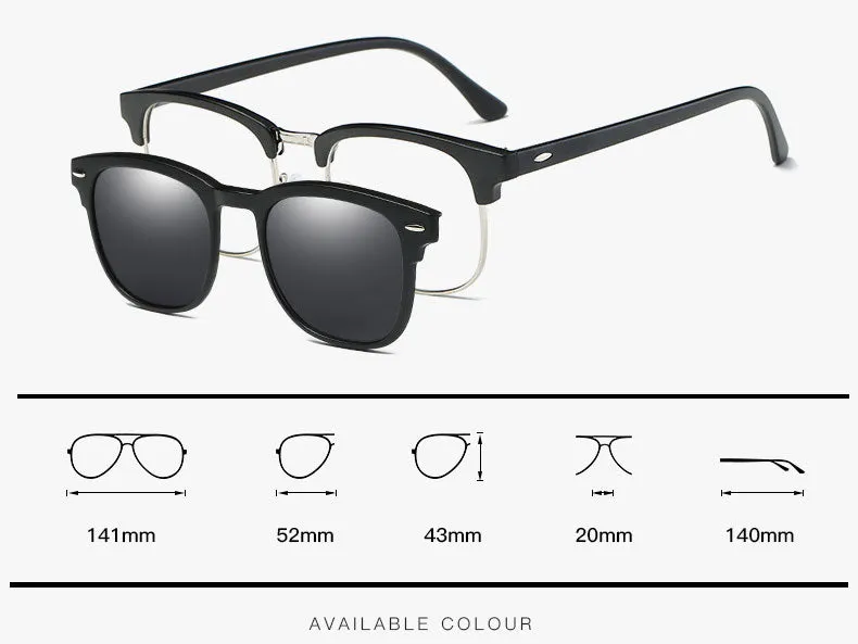 Reven Jate Men's Full Rim Square Polycarbonate Eyeglasses Clip On Polarized Sunglasses 2218