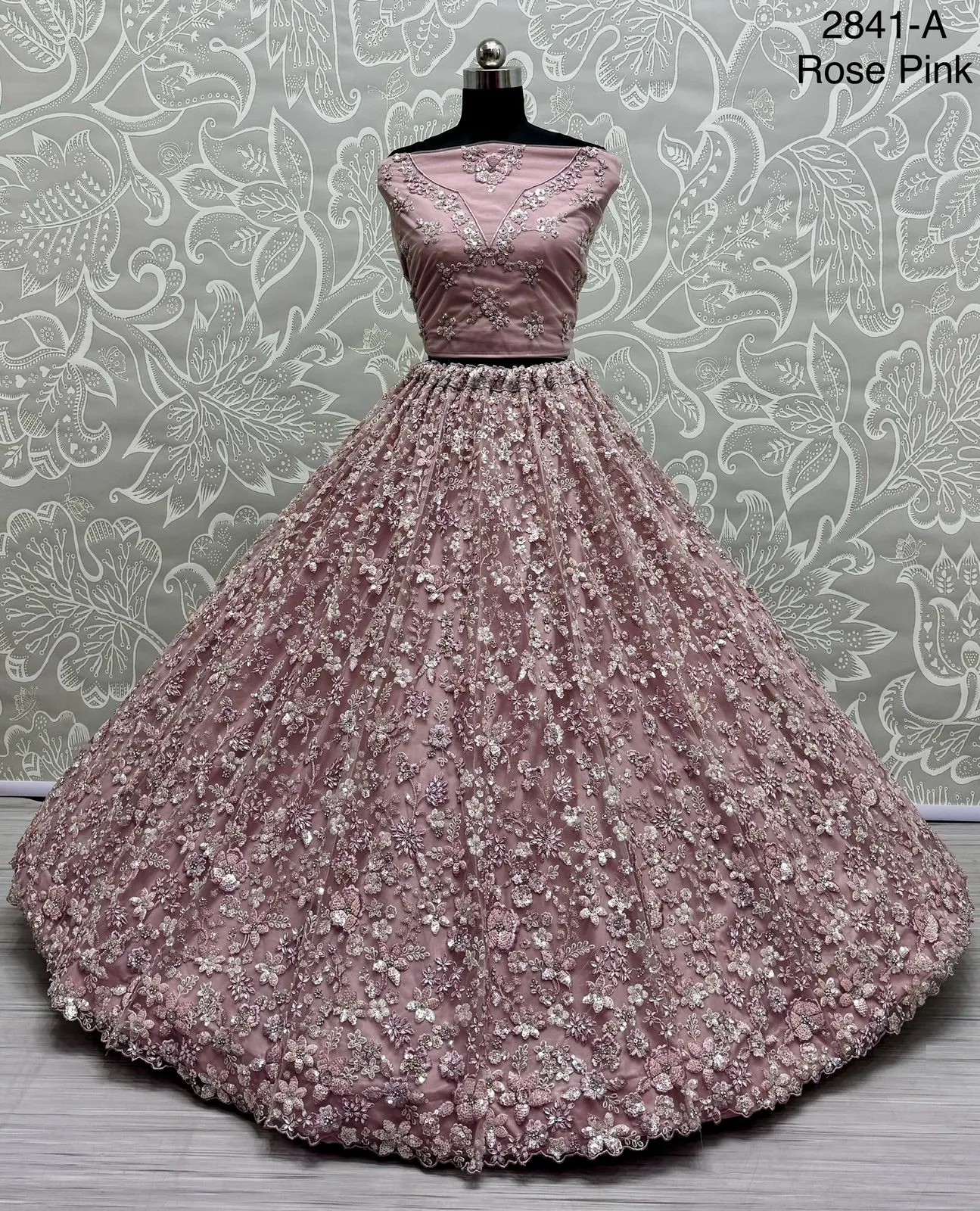 Rose Pink Heavy Soft Net Heavy Multi thread & Sequence work Wedding Bridal Lehenga Choli