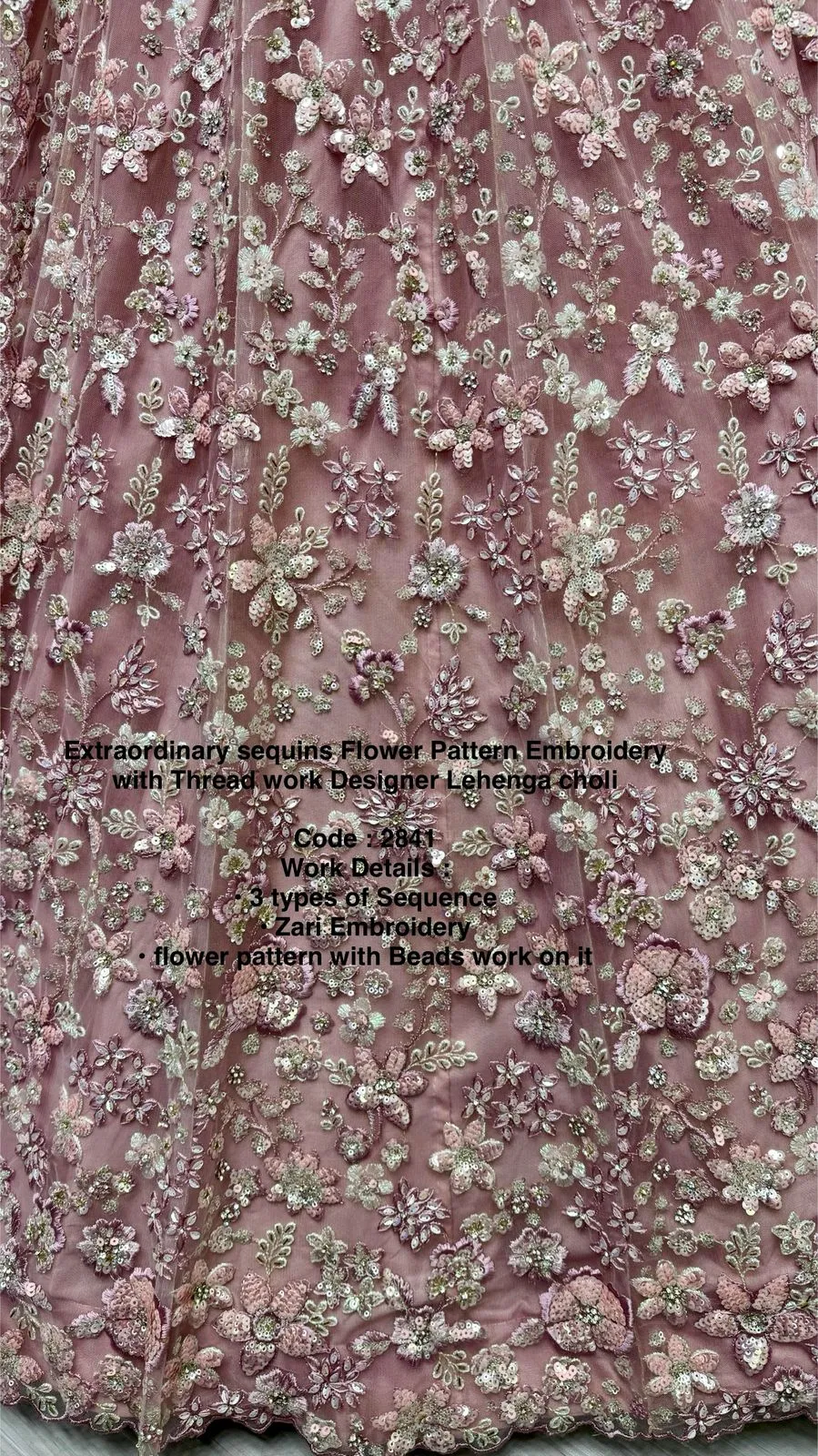 Rose Pink Heavy Soft Net Heavy Multi thread & Sequence work Wedding Bridal Lehenga Choli