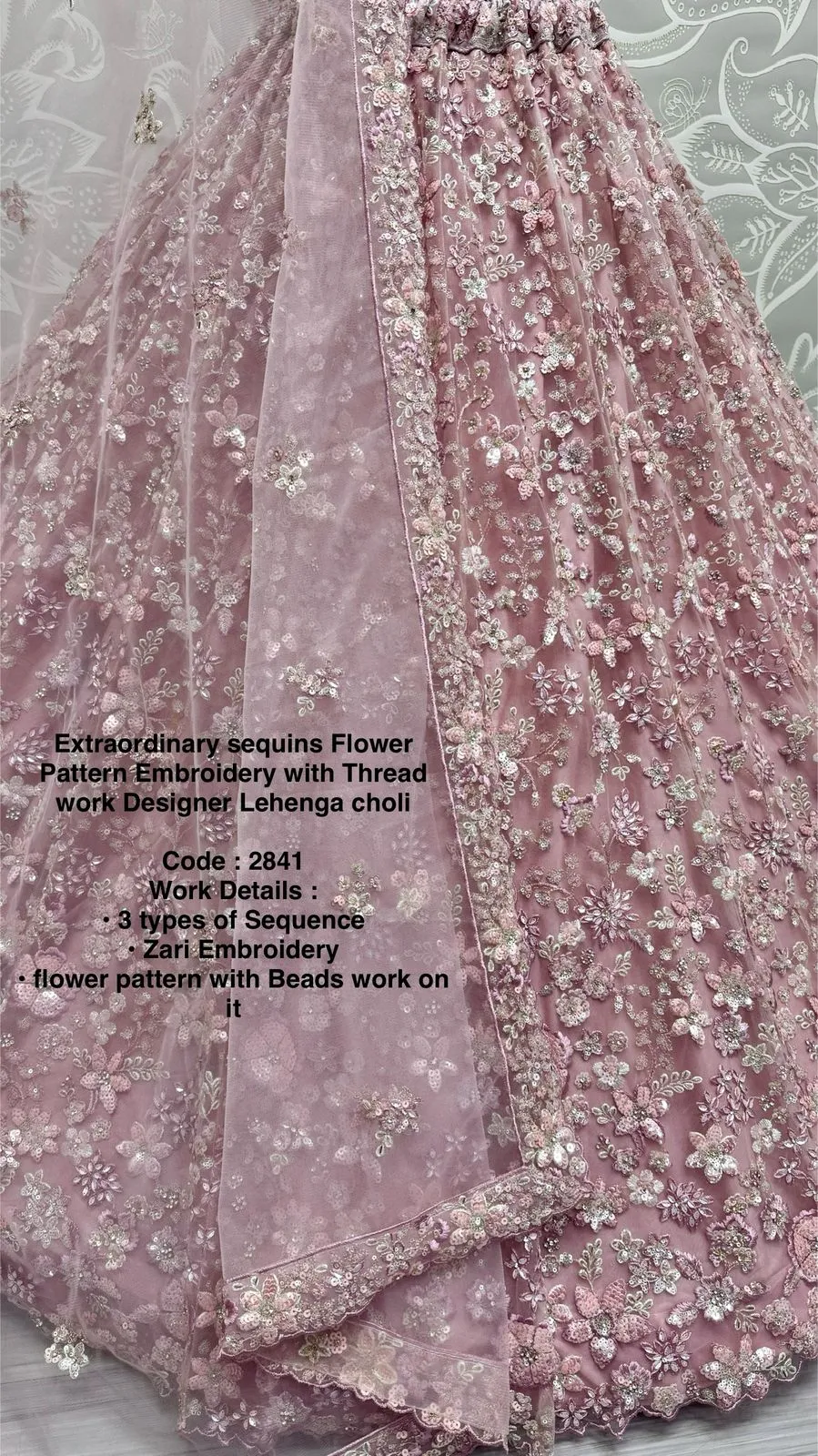 Rose Pink Heavy Soft Net Heavy Multi thread & Sequence work Wedding Bridal Lehenga Choli