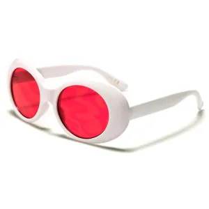 ROUND COLOR LENS WOMEN'S SUNGLASSES - P6368-WHITE-CO (COLOR:ORANGE & RED)