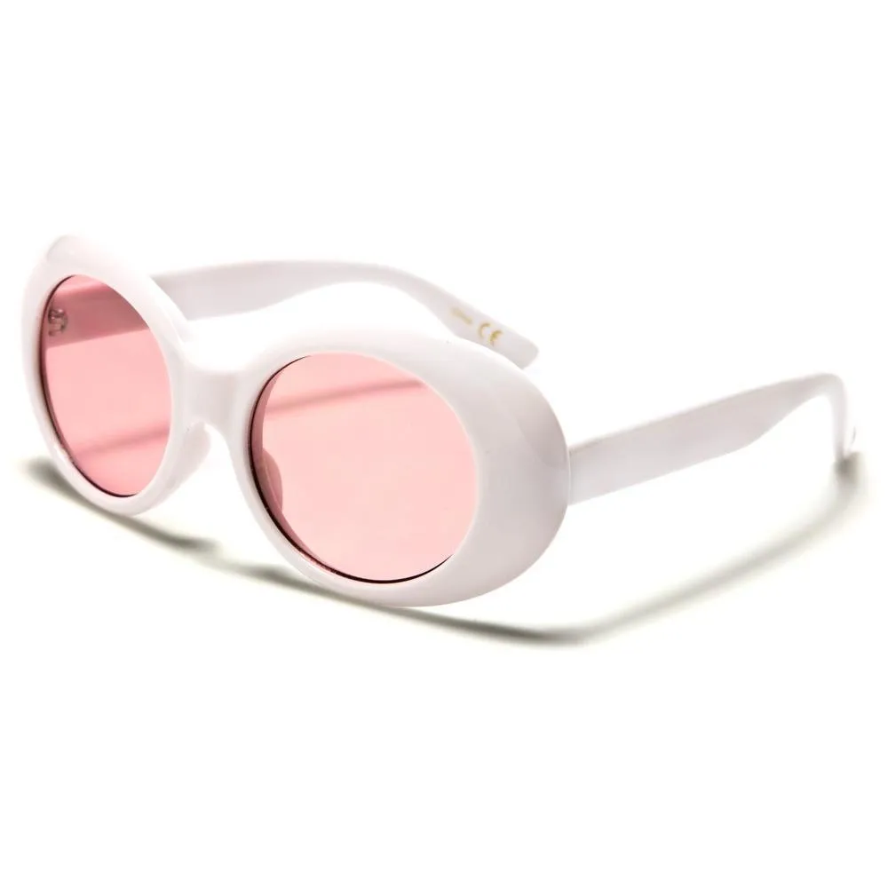 ROUND COLOR LENS WOMEN'S SUNGLASSES - P6368-WHITE-CO (COLOR:ORANGE & RED)
