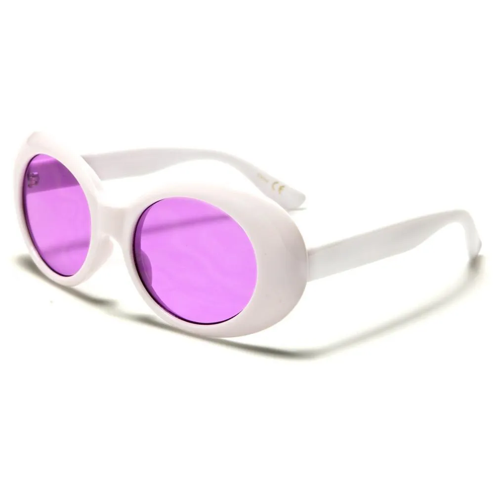 ROUND COLOR LENS WOMEN'S SUNGLASSES - P6368-WHITE-CO (COLOR:ORANGE & RED)
