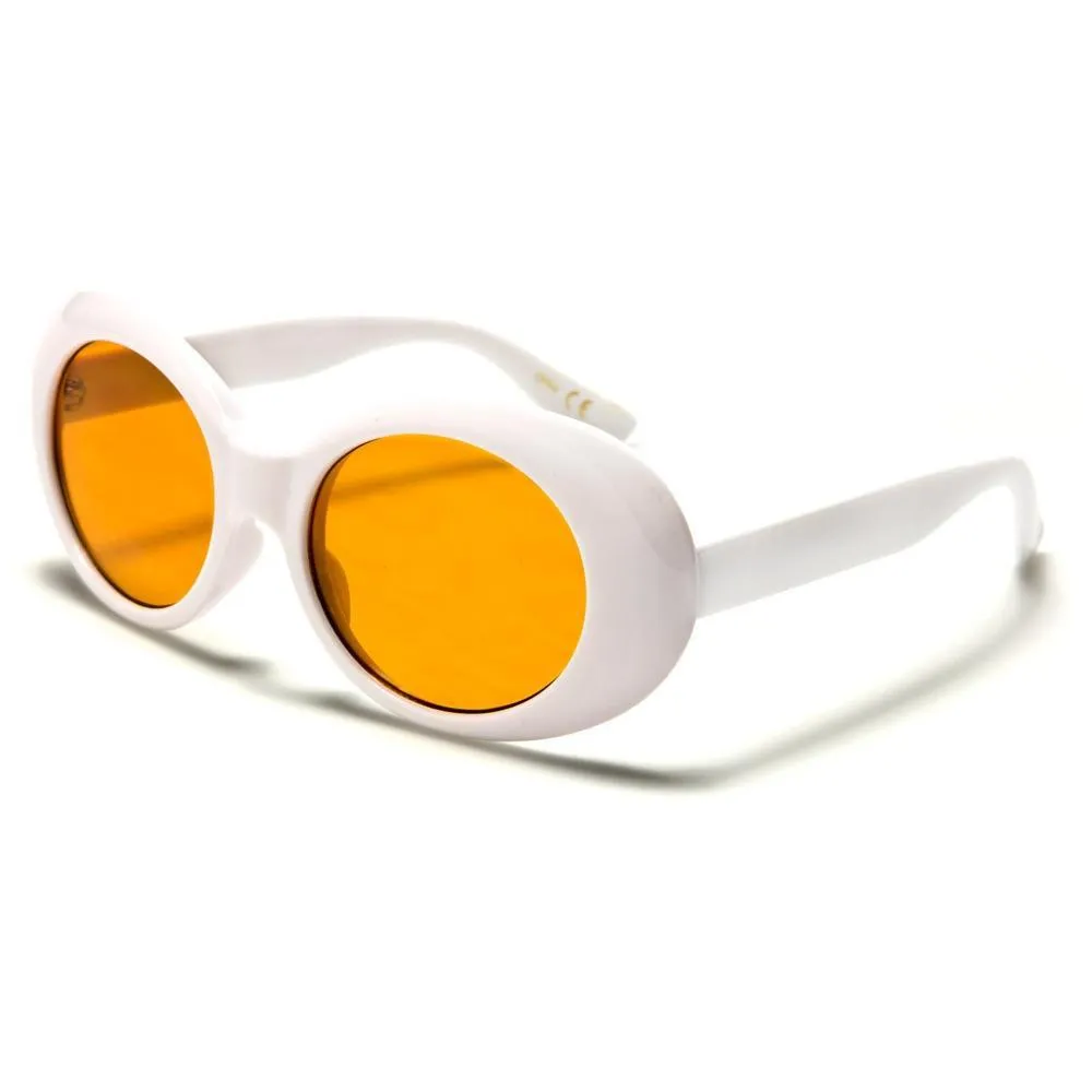 ROUND COLOR LENS WOMEN'S SUNGLASSES - P6368-WHITE-CO (COLOR:ORANGE & RED)