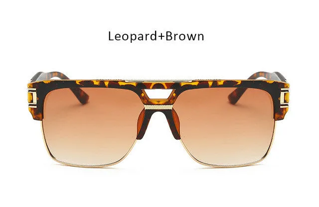 Vintage Men Sunglasses Luxury Male Flat Top Big Square Frame Mirror